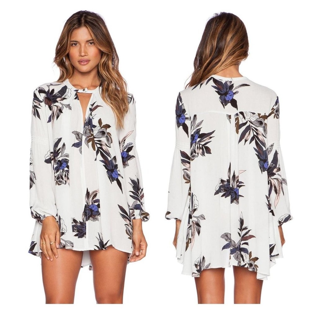 Free People Electric Orchard Swing Tunic Womens Small White Purple Keyhole - Picture 11 of 11